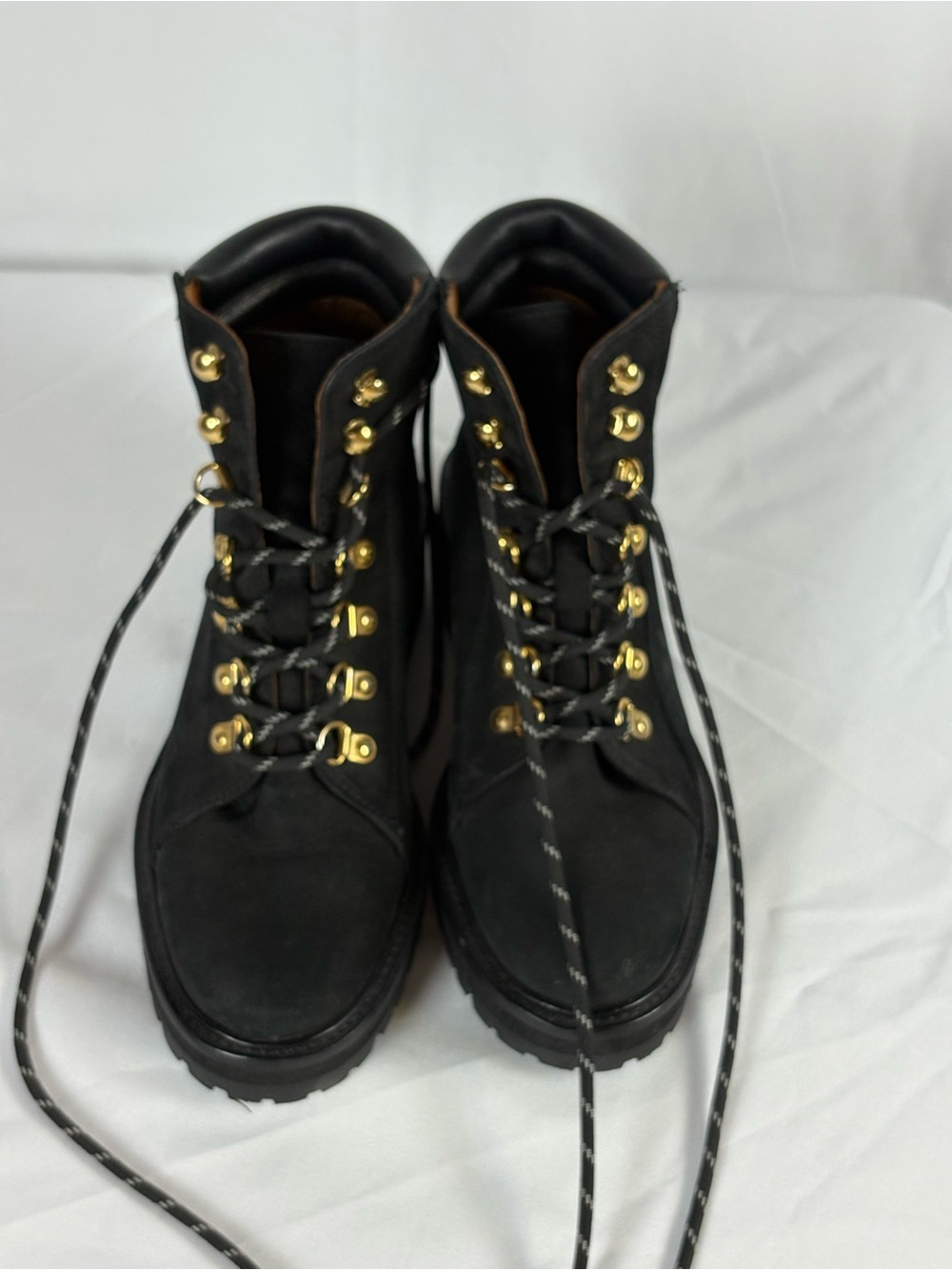 & Other Stories Black Leather Hiking Boots Gold Eyelets Size 6.5 / 37